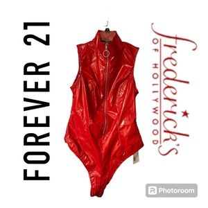Forever 21 X Fredricks of Hollywood NWT red vinyl bodysuit Large
